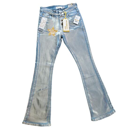 Women's JR 7/28 Celebrity Ace High Waisted Boot Cut Shiny Pants - Picture 1 of 7